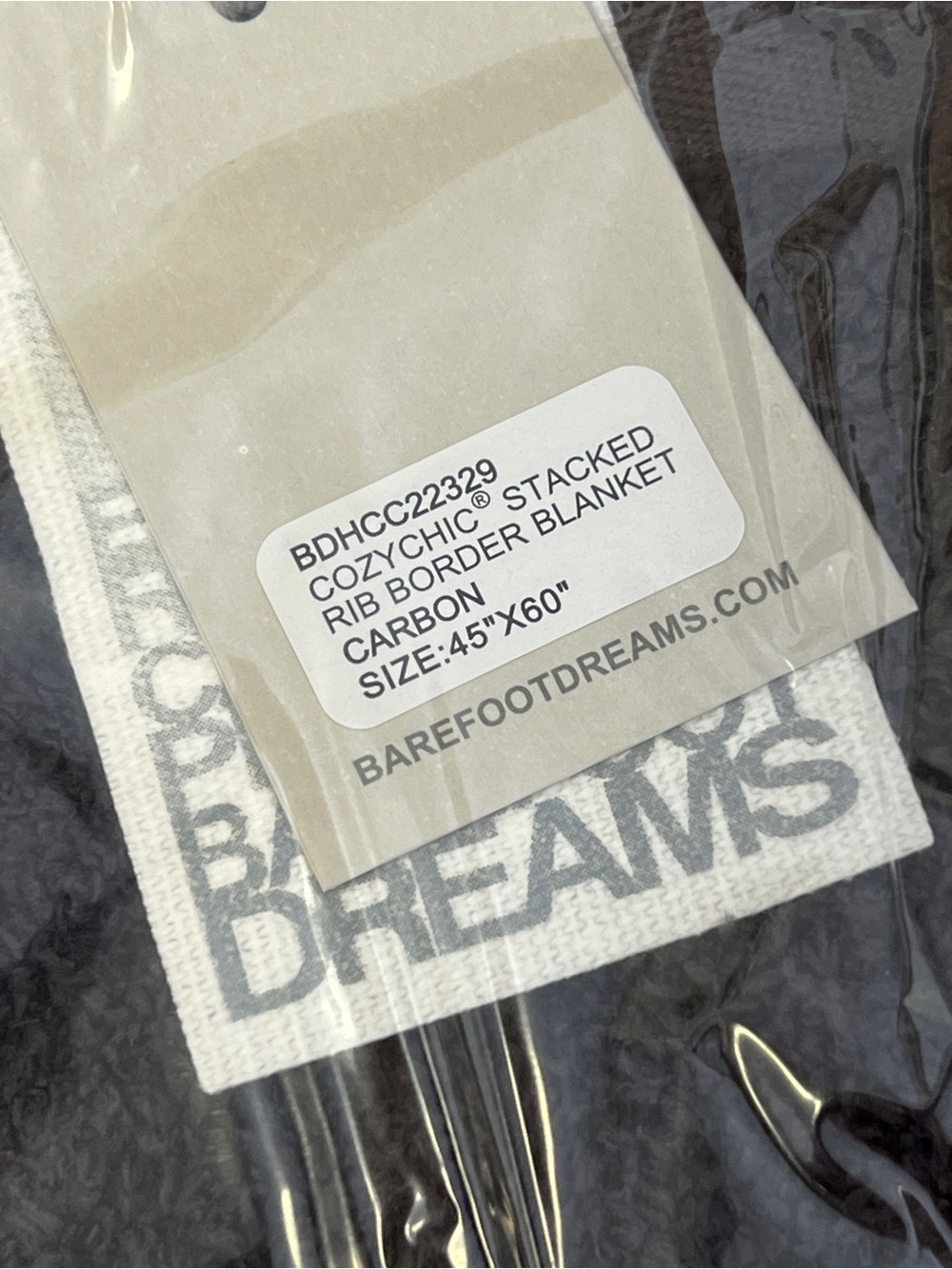 Barefoot Dreams CozyChic Stacked Rib Border Blanket in Carbon Black